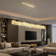 Окачен LED полилей с дистанционно MARISTELLA 90W, Студена/Топла/Неутрална светлина 3000K/4000K/6000K, Димируем, Регулируема височина, Злато, Метал и Кристал