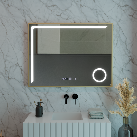 LED огледално сензор Motionglow Francesca 80x60 cm студена светлина/студ/неутра Намираща система Debrosting Clock Marcello Funghhi Collection