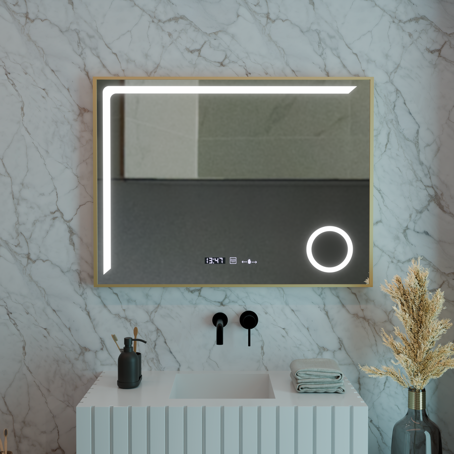 LED огледално сензор Motionglow Francesca 80x60 cm студена светлина/студ/неутра Намираща система Debrosting Clock Marcello Funghhi Collection