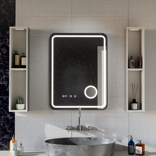 Огледално LED Touch Touch Ulrich Debrulation System, часовник и температура 60x80 cm Black Ramahed Cosmetics Lup