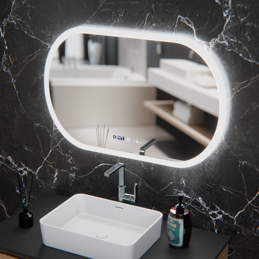 Овално светодиодно огледало, 80x50см, сензор за motionglow marcello, система за деактивиране, часовник