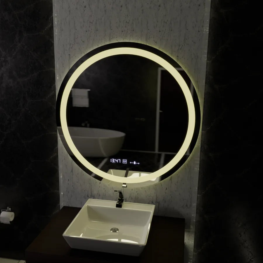 Кръгло LED огледало, 100 см, Celeste Motionglow Marcello, система за размразяване, часовник и термометър, подразбиращ се