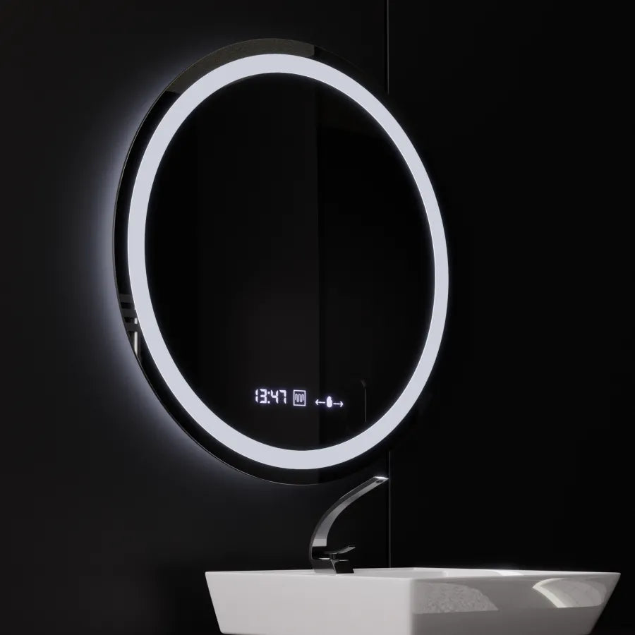 Кръгло светодиодно огледало, 80см, Celeste Motionglow Marcello, система за размразяване, часовник и термометър, подразбиращ се