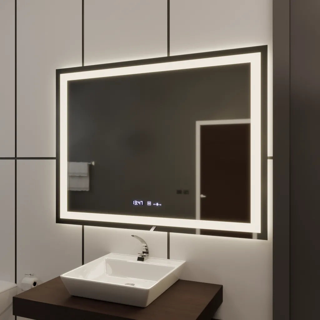 Огледално светодиодно правоъгълно 120x80cm Vérité motionglow marcello, система за деактивиране, термометър и часовник, засилване