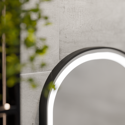 LED огледало Helmut Sensor De-fogging System, Clock and Temperature 50x90 cm Черна рамка Матирана Marcello Funghi