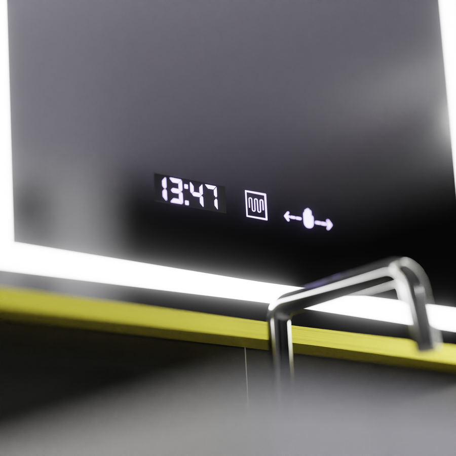 Правоъгълно светодиодно огледало, 50x70см, Royale Gold Motion Glow Marcello, заместник -система, часовник и термометър, размирен