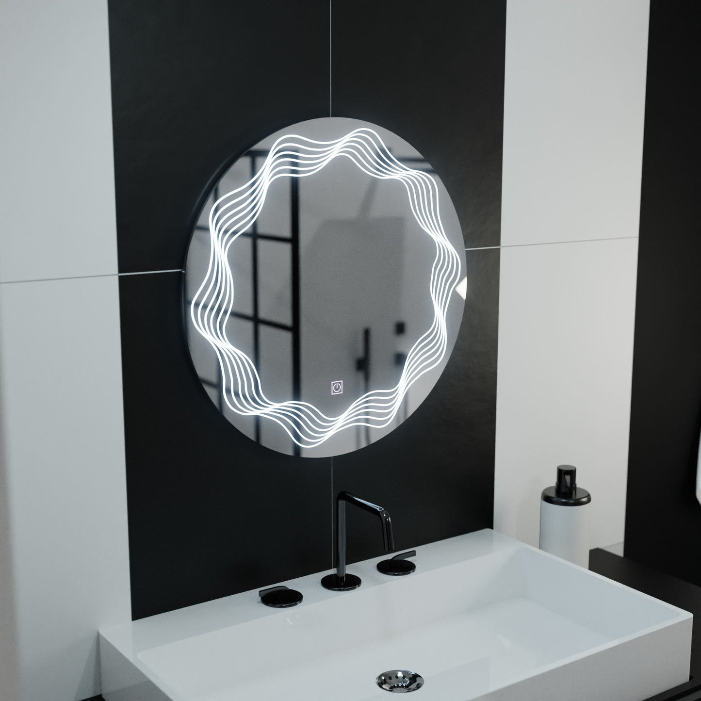 60см кръгло LED огледало, Flusso Touch, система за размразяване, мрачно