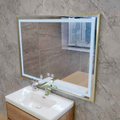 LED Touch Kariri Mirror, 80x60 cm, функция за размразяване, рамка с четка от златна роза