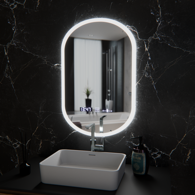 Овално светодиодно огледало, 50x80см, сензор Lucia Marcello, система за размразяване, часовник и термометър, подразбиращ се