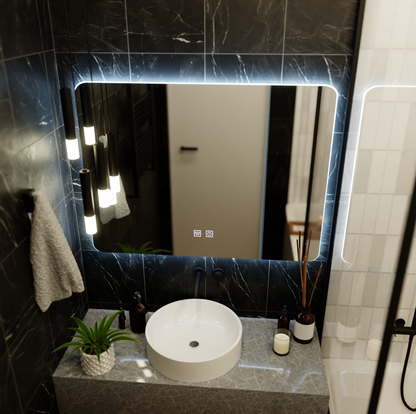 ARTEA Сензорно правоъгълно LED огледало, 80X60cm, система против запотяване, димиране, състезателна светлина 6000K