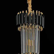 Кристален полилей CC900/600X1800, 27xE14, диаметър 60 см, височина 180 см, блестящо златисто и черно, регулируема височина, елегантен дизайн