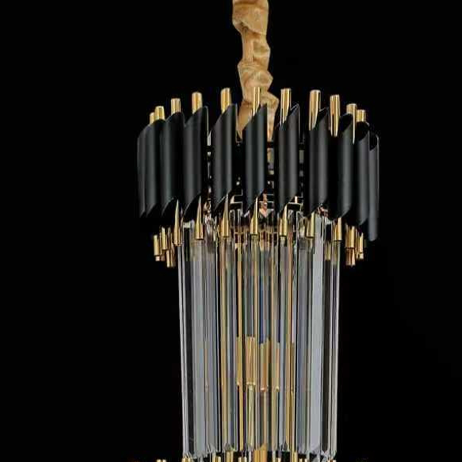 Кристален полилей CC900/600X1800, 27xE14, диаметър 60 см, височина 180 см, блестящо златисто и черно, регулируема височина, елегантен дизайн