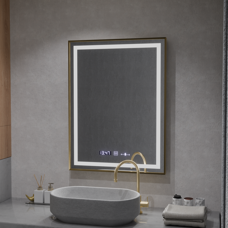 Правоъгълно светодиодно огледало, 60x80см, Royale Gold Motionglow Marcello, Dishobile System, Clock & Thermomet