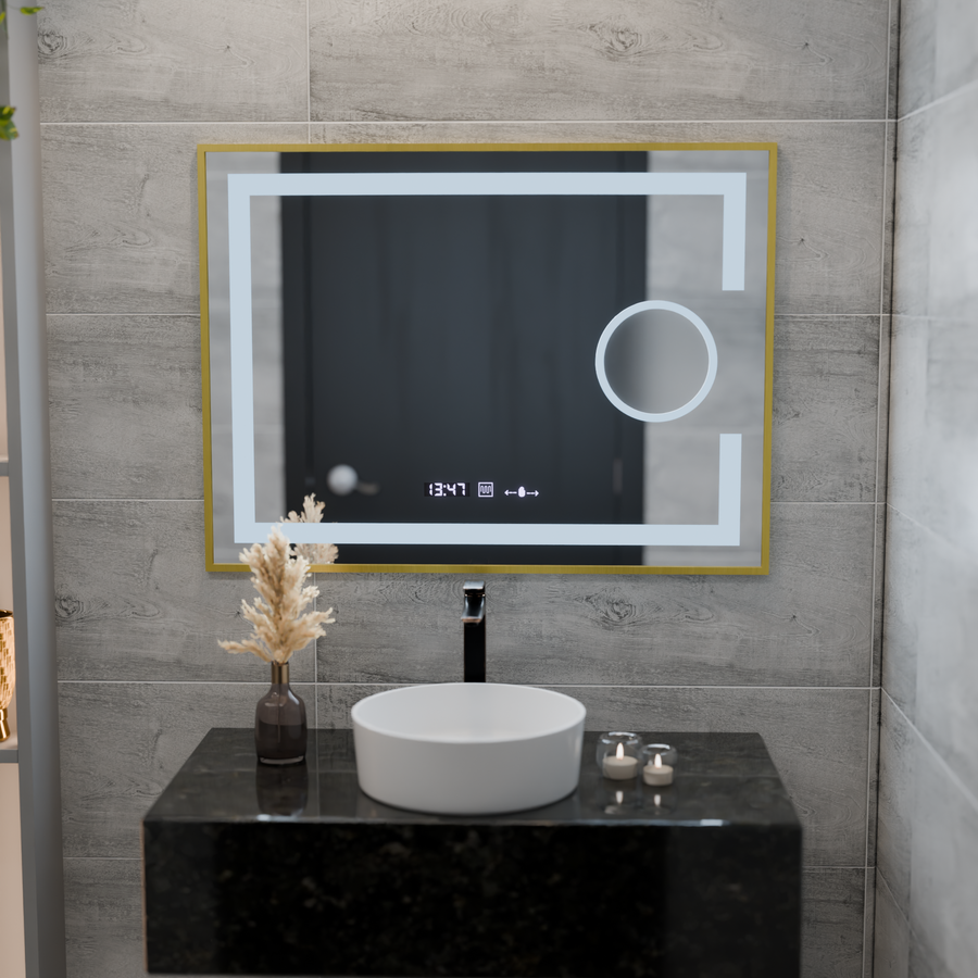 Правоъгълно светодиодно огледало, 50x70см, eclat motionglow marcello, система за размразяване, часовник и термометър, козметичен луп