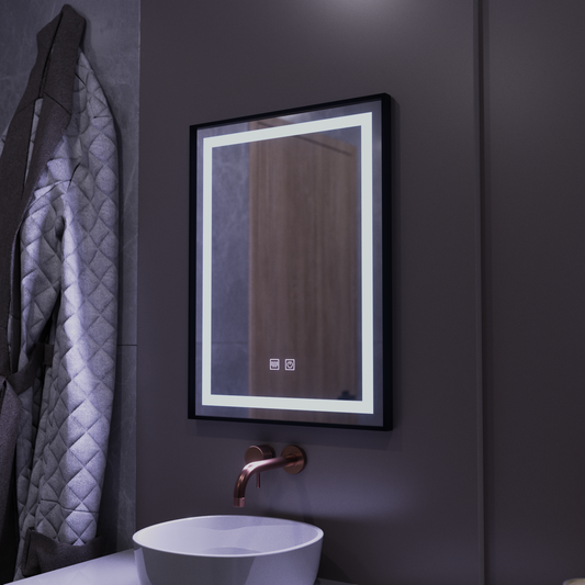 Правоъгълно LED огледало, 60x80 см, EDGE Touch, система против запотяване, черна рамка