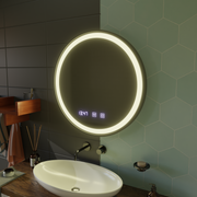 LED Touch Touch Otto Mirror Deflosting System, часовник и температура 80 cm Черна разрошена рамка