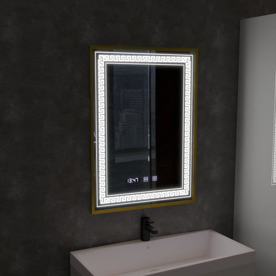 Огледален LED Touch Touch Bruno Заместник отдел, часовник и температура 60x80 cm Сребърна рамка за четка