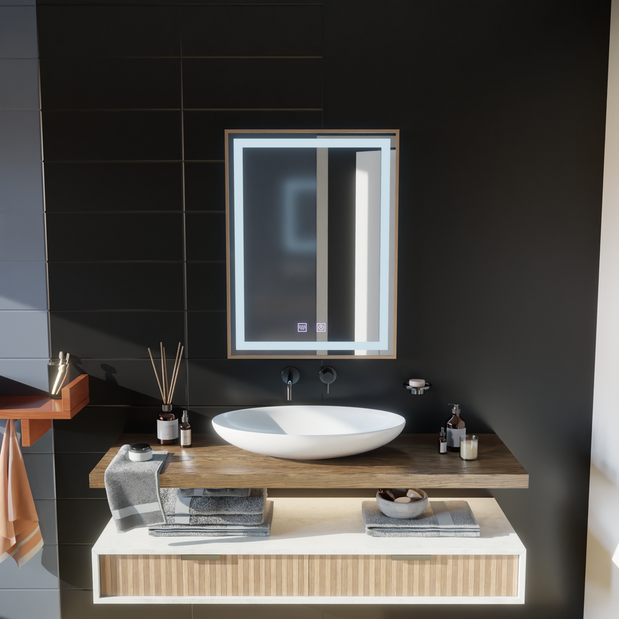 LED Touch Kariri Mirror, 60x80 cm, функция за размразяване, рамка с четка от златна роза
