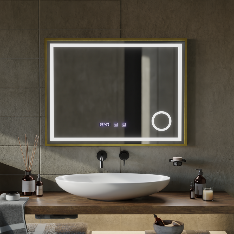 Огледални LED Touch Rolf Rolf Systems, часовник и температура 80x60 cm Golden Ramahed Cosmetics Lup