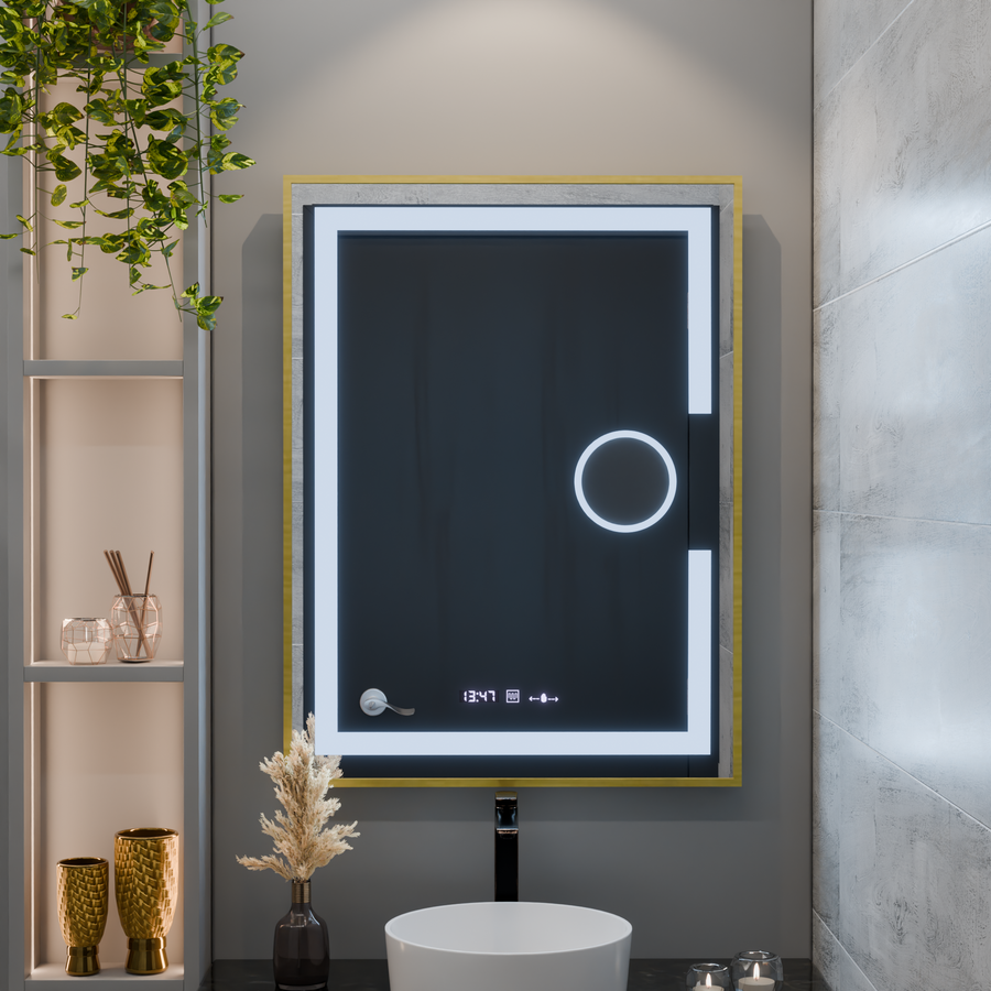 Правоъгълно светодиодно огледало, 50x70см, eclat motionglow marcello, система за размразяване, часовник и термометър, козметичен луп