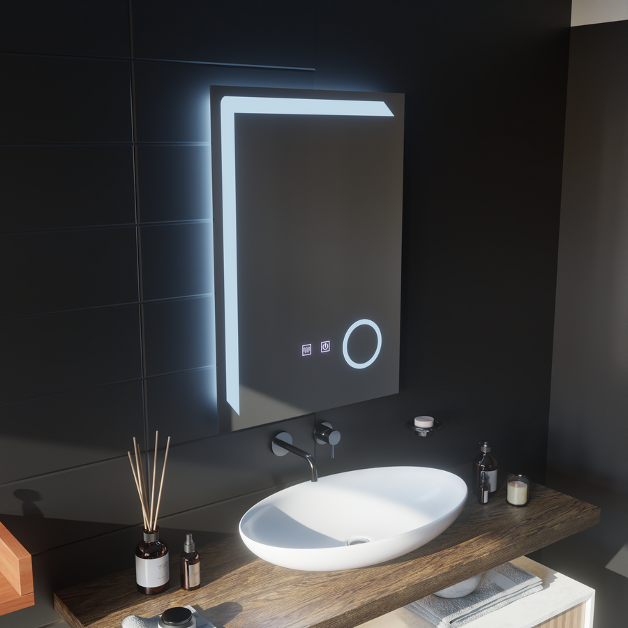 Система за разточване на огледало LED Touch Manfred, часовник и температура 60x80 cm козметично увеличение