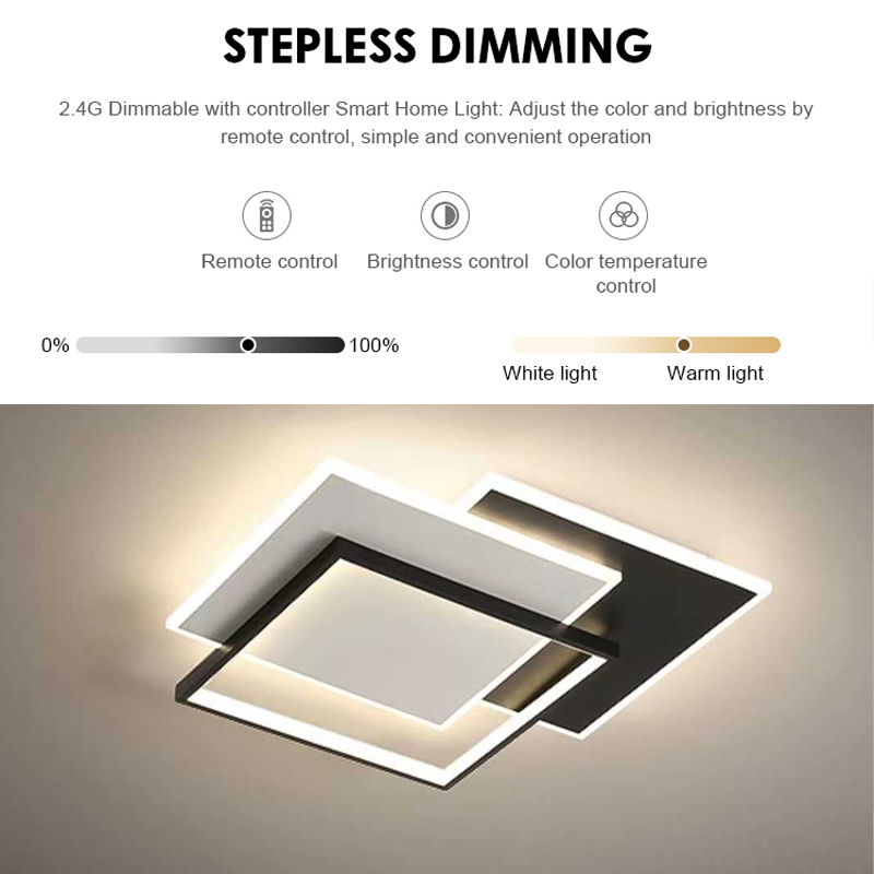 LED полилей с дистанционно CHIARA 98W, 3 квадрата, Студена/Топла/Неутрална светлина, Димируем, Черен