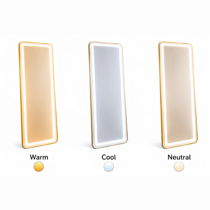 Правоъгълно LED огледало, златиста рамка, 50x160 см, димируемо, студена/топла/неутрална светлина, облекло Couture