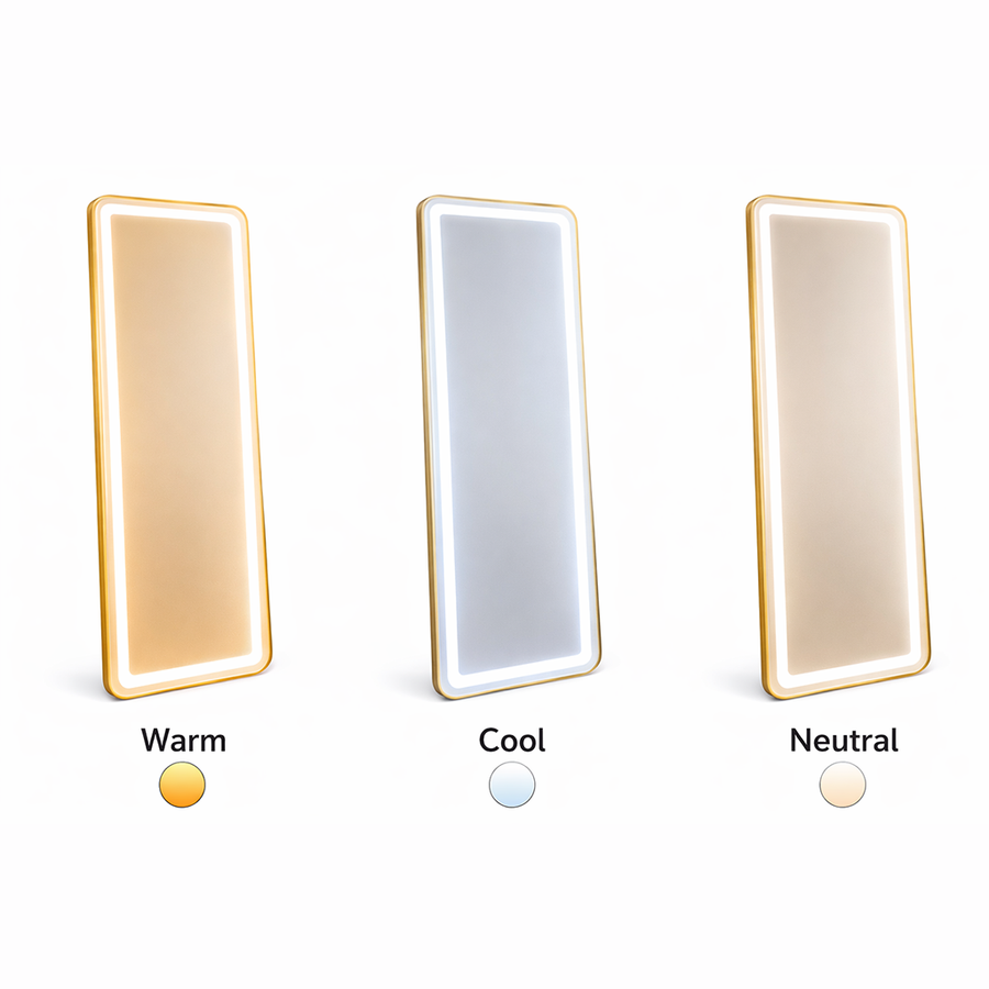 Правоъгълно LED огледало, златиста рамка, 50x160 см, димируемо, студена/топла/неутрална светлина, облекло Couture