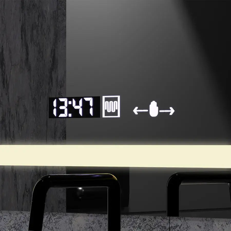 Правоъгълно светодиодно огледало, 80x60см, дефиниция Motionglow Marcello, система за инвалидиране, часовник и термометър, козметично увеличение