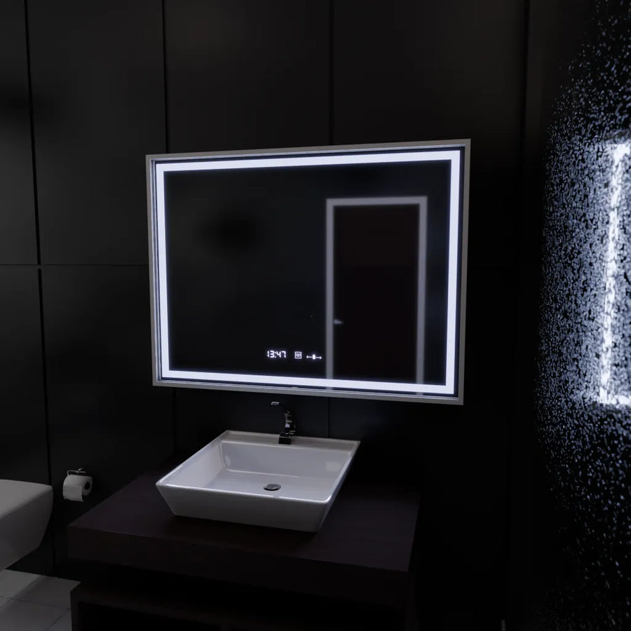 Правоъгълно светодиодно огледало, 120x80см, Verite Imperial Silver Motion Glow Marcello, система за размразяване, часовник и термометър, намаляващ се