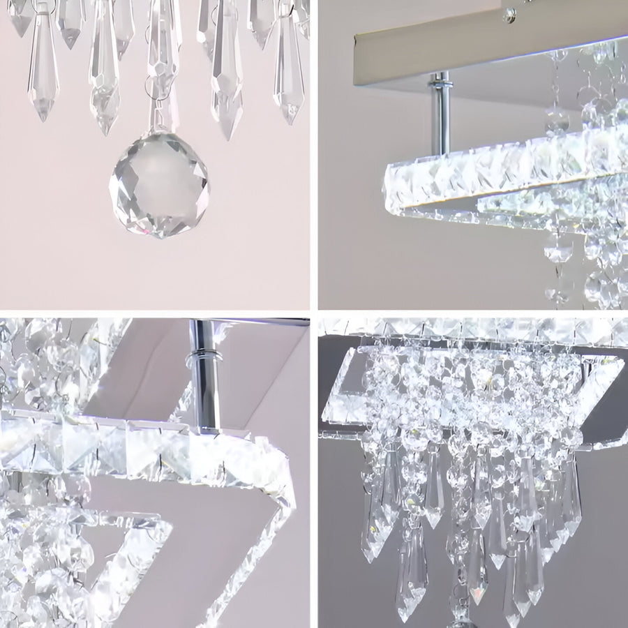 LED HANDELIER Alberico Square, 19W, студена/гореща/неутрална светлина, кристал, лъскав хром
