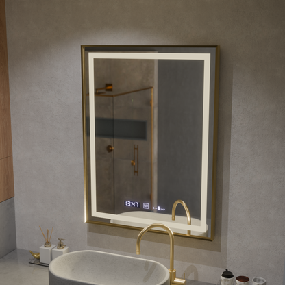 Правоъгълно светодиодно огледало, 60x80см, Royale Gold Motionglow Marcello, Dishobile System, Clock & Thermomet