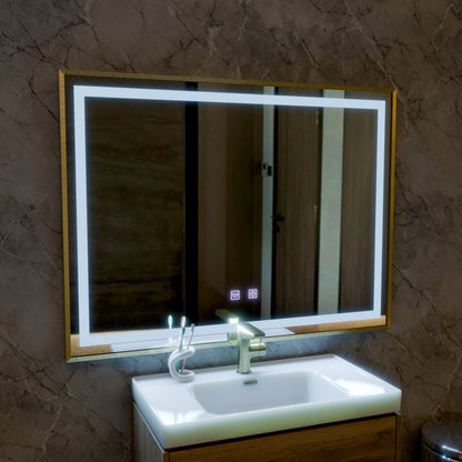 LED Touch Kariri Mirror, 80x60 cm, функция за размразяване, рамка с четка от златна роза