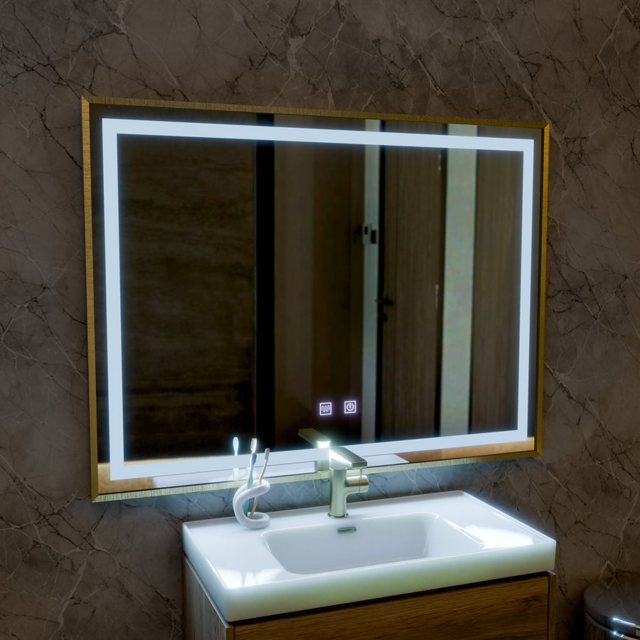 LED Touch Kariri Mirror, 80x60 cm, функция за размразяване, рамка с четка от златна роза