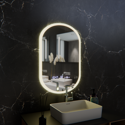 Овално светодиодно огледало, 50x80см, сензор Lucia Marcello, система за размразяване, часовник и термометър, подразбиращ се
