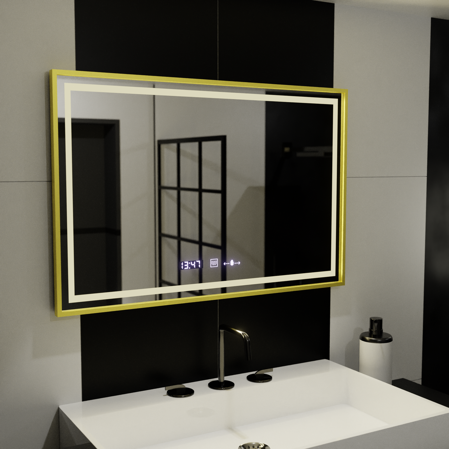 Огледално светодиодно правоъгълно 120x80cm Specchio Motionglow Marcello Clock System & Dimable Thermometer