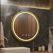 Кръгло светодиодно огледало, 70 см, Celeste Royale Gold Motionglow Marcello, заместник -система, часовник и термометър, подразбиращ се