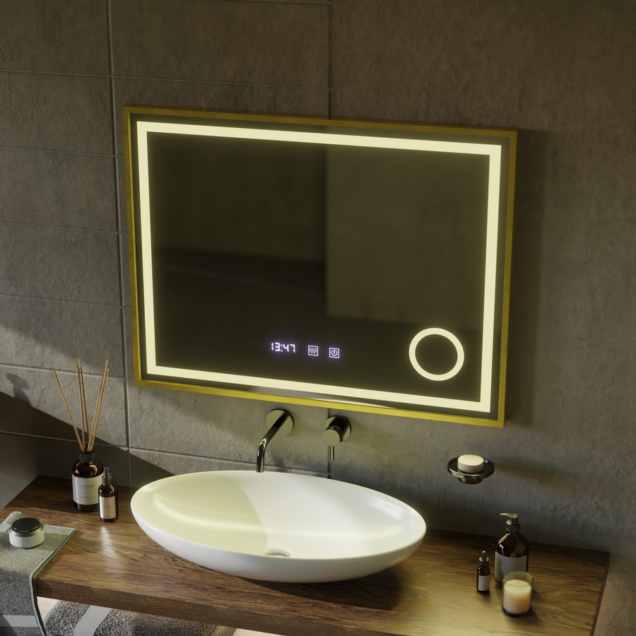 Огледални LED Touch Rolf Rolf Systems, часовник и температура 80x60 cm Golden Ramahed Cosmetics Lup