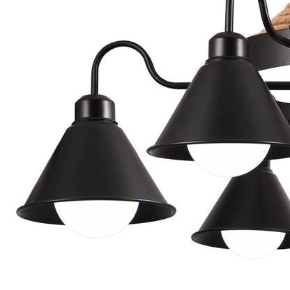 Винтидж полилей с въже с педро, 4 x e27 затворено дърво