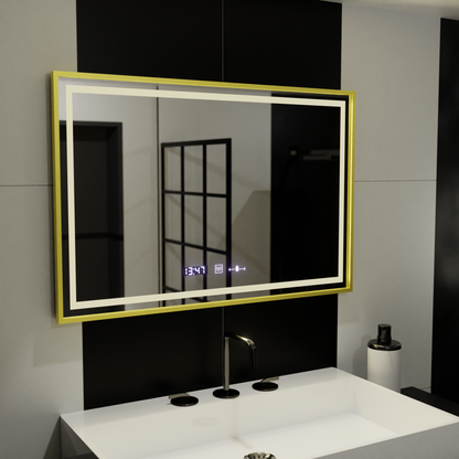 Правоъгълно светодиодно огледало, 100x65см, Royale Gold Motion Glow Marcello, отдели, часовник и термометър, подразбиращ се