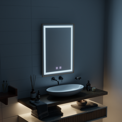 LED Touch Kariri Mirror, 60x80 cm, функция за размразяване, рамка с четка от златна роза