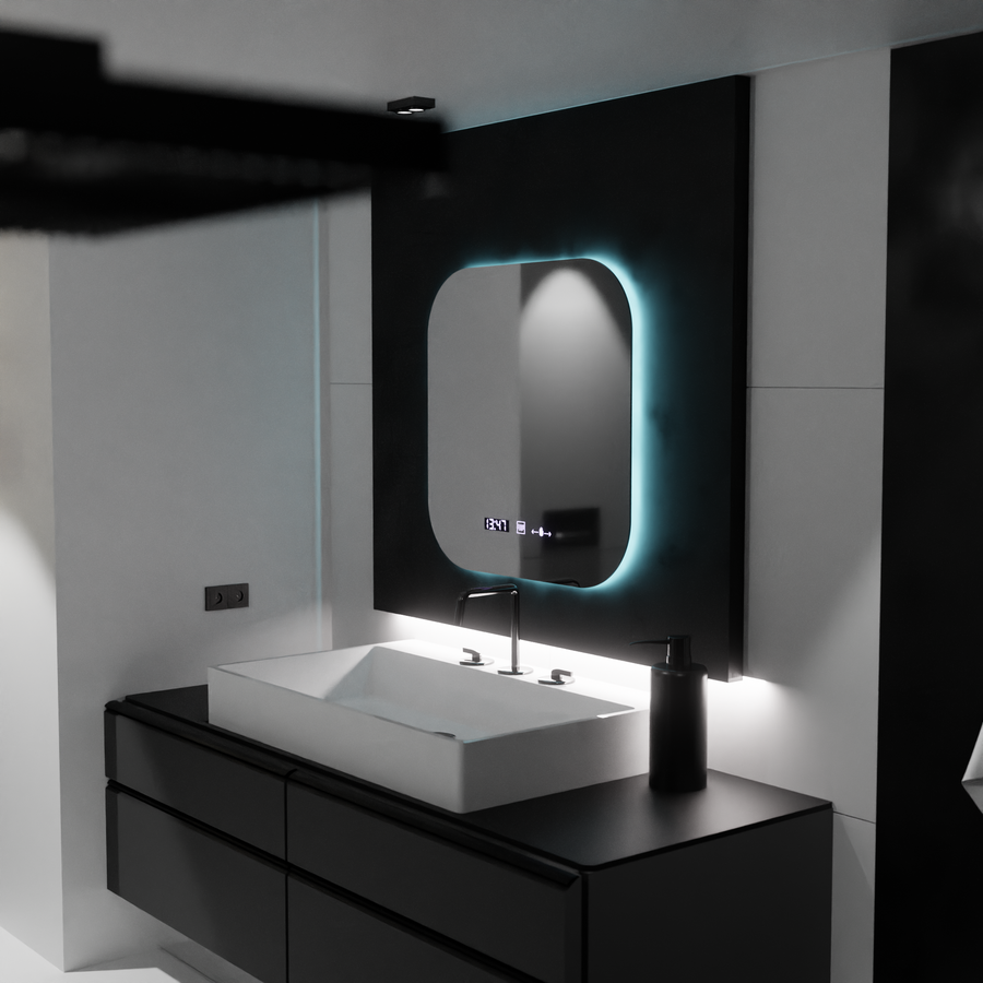 Правоъгълно светодиодно огледало, 60x60см, Motionglow Marcello Harmony, Disabaling System, Clock & Thermometer, Davable