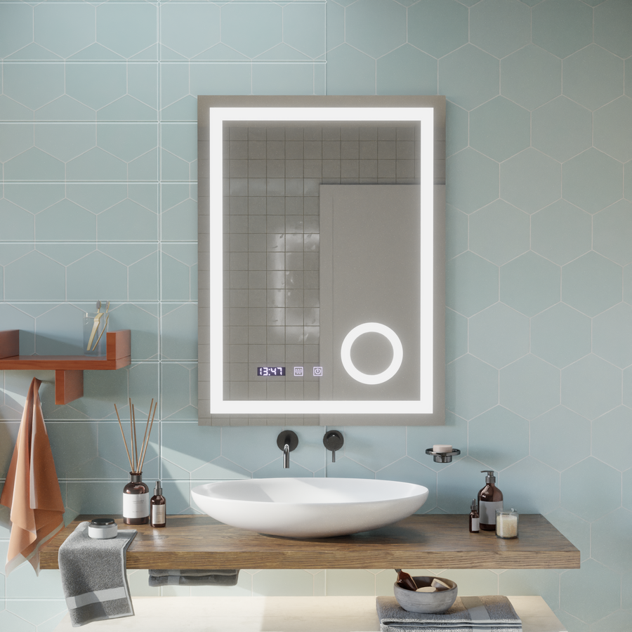 Система за разточване на огледало LED Touch Manfred, часовник и температура 60x80 cm козметично увеличение