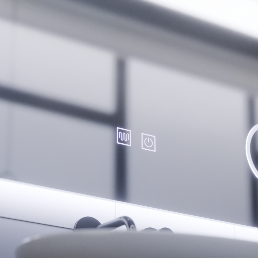 Правоъгълно LED огледало, 80x60cm, Piano Touch, система против запотяване, димиране, студена светлина 6000K