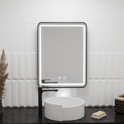 Огледало LED правоъгълна 90x75cm Edge Luminous Touch Defrition System, черна рамка