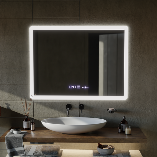 Правоъгълно светодиодно огледало 50x70cm Zampa Sensor Motionglow Marcello Clock Defrition System & Dimable термометър