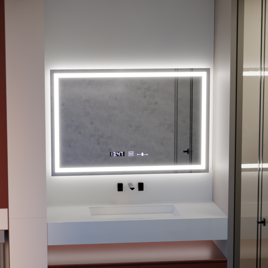 Огледално светодиодно правоъгълно 120x80cm Vérité Motionglow Marcello, система за деактивиране, часовник и термометър, недобросъвестно