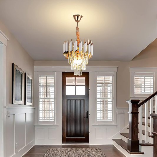 Кристален полилей VERSAILLES Petito 3xE14, диаметър 30 см, блестящо злато и бяло, регулируема височина, метал и кристал