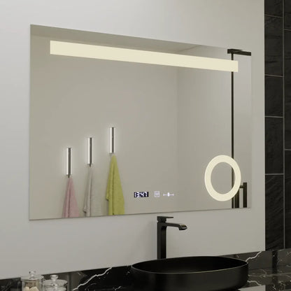 Правоъгълно светодиодно огледало, 80x60см, абсолютно motionglow marcello, система за размразяване, часовник и термометър, козметичен луп
