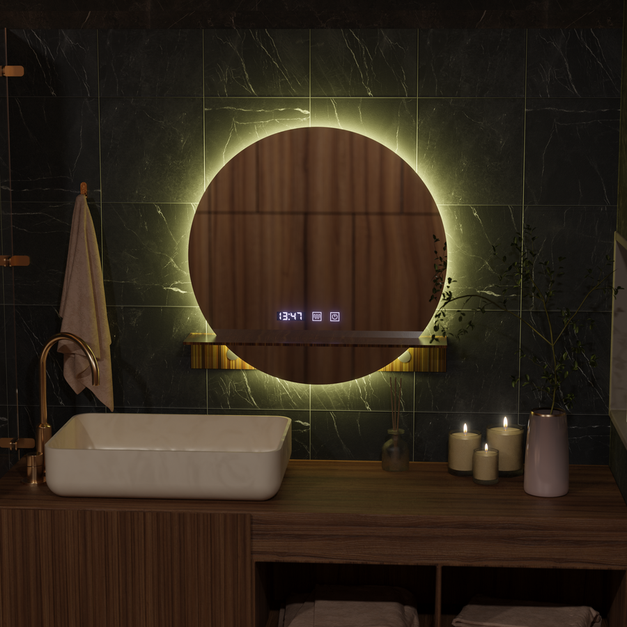 LED Touch Touch Alfred Mirror Defrition System, часовник и температура 60x60 cm с интегрирана поддръжка